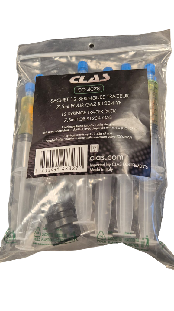 [CO 4078] SACHET 12 SERINGUES TRACEUR 7,5ml POUR GAZ R1234 YF