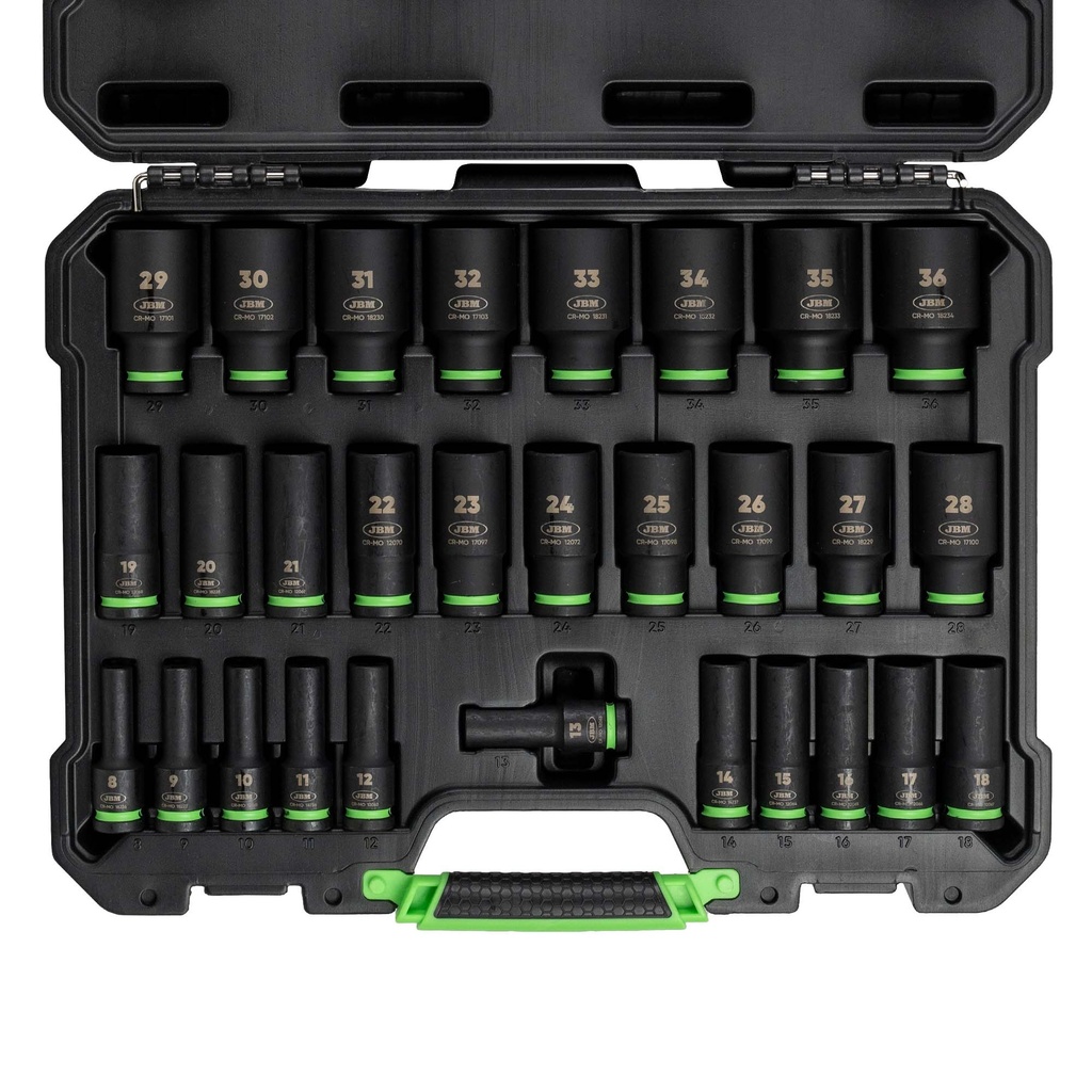 JEU DE 29 DOUILLES À CHOCS LONGUES HEXAGONALES 1/2"