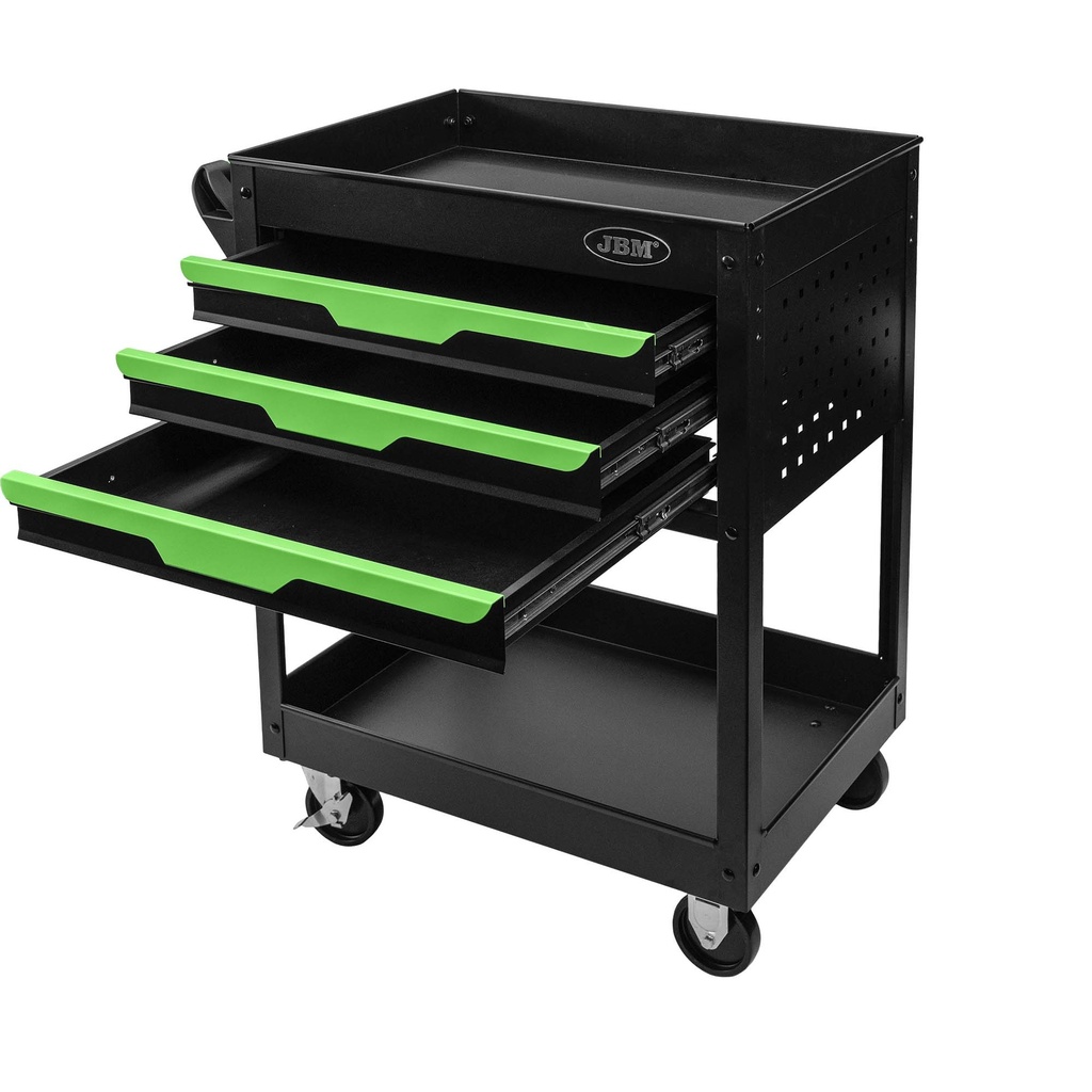 CHARIOT DESSERTE D’ATELIER 3 TIROIRS AVEC 1 PLATEAU + GRILLES LATÉRALES