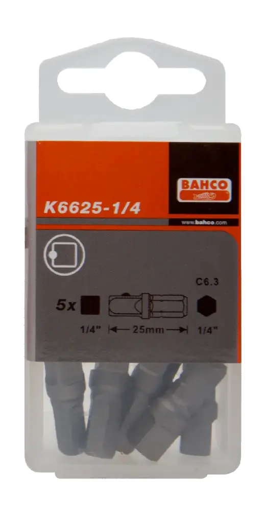 [K6625-1/4B-1P] Adaptateurs 6 pans de carré conducteur 1/4"