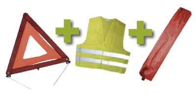 [53094] KIT DE SÉCURITÉ + POCHETTE MINIE ROUGE + GILET FLUO + TRIANGLE DE PRESIGNALITSATION