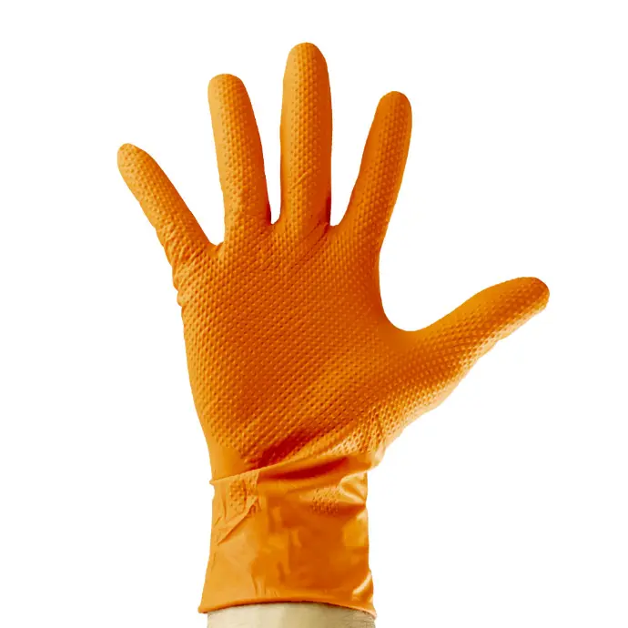 [53551] GANTS ORANGES EN NITRILE, ÉPAISSEUR DE 7,0 MIL, TAILLE : M (100 GANTS) TEXTURE DIAMANT