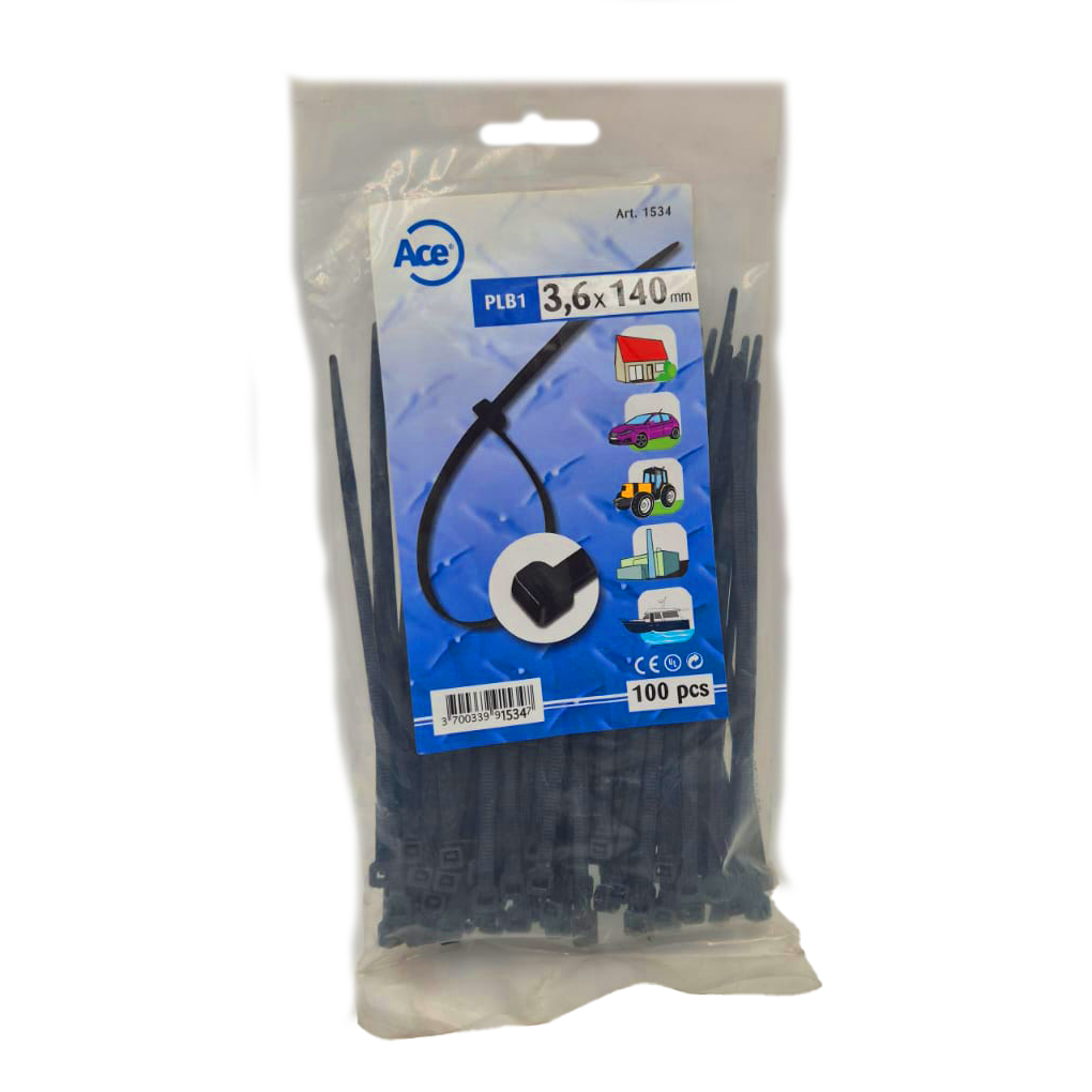 [1534] Sachet 100 liens nylon noir 3,6 x 140 mm