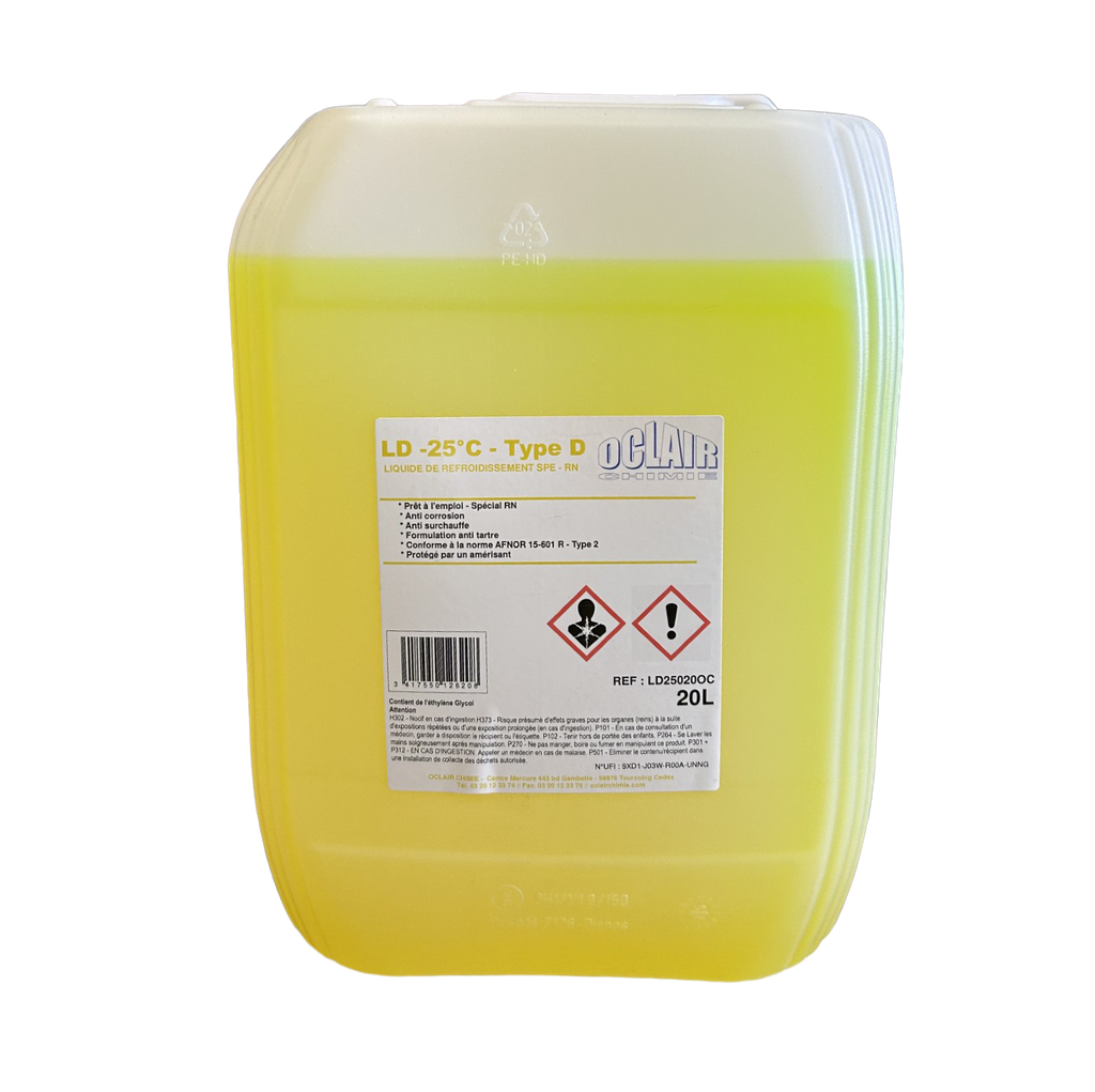 [ LD25020OC ] LIQUIDE DE REFROIDISSEMENT POUR "Renault  -25°C Type D Norme AFNOR  15-601 Type 2 Jaune" 20L