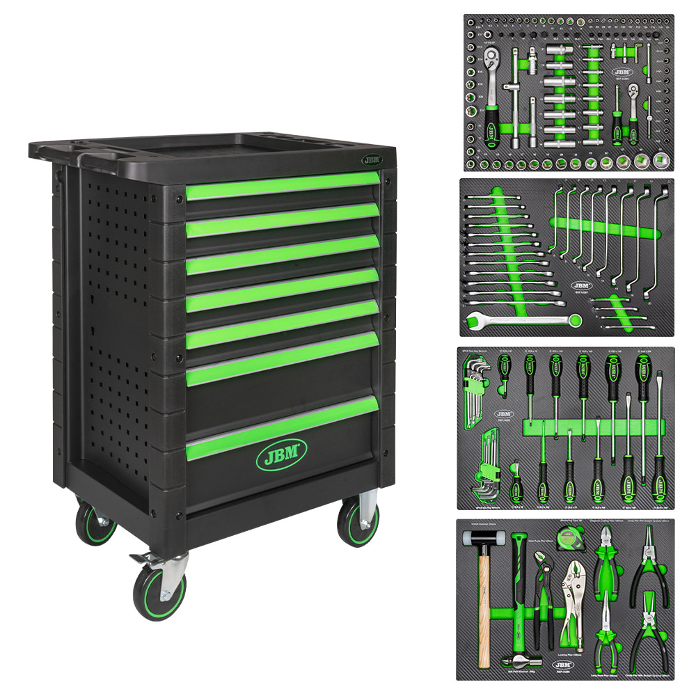 SERVANTE À OUTILS 7 TIROIRS - VERTE - EQUIPÉE