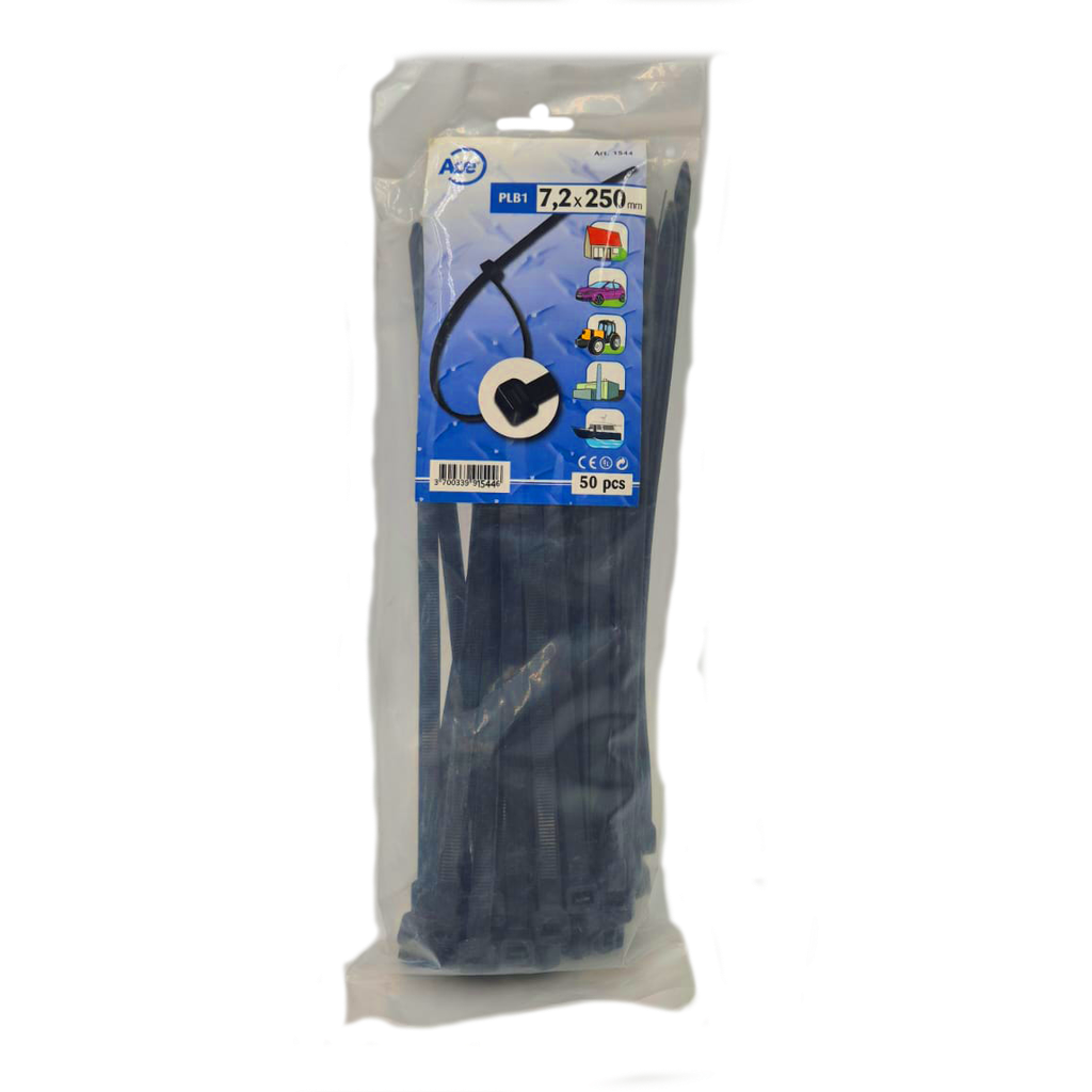 [1544] Sachet 50 liens nylon noir 7,2 x 250 mm