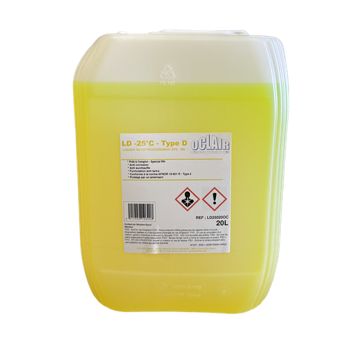 [ LD25020OC ] LIQUIDE DE REFROIDISSEMENT POUR "Renault  -25°C Type D Norme AFNOR  15-601 Type 2 Jaune" 20L